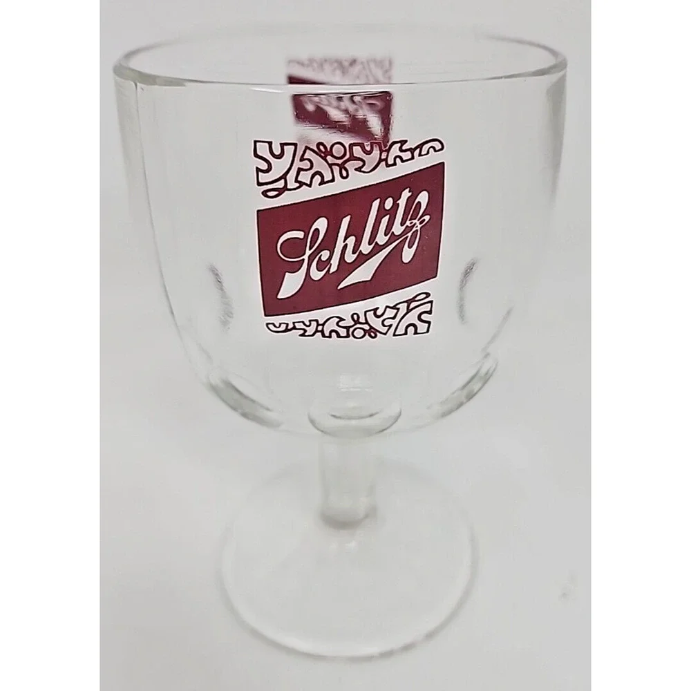 Vtg Schlitz Glass Beer‎ Goblet Thumbprint Streamed Dimples Carnival U272-5